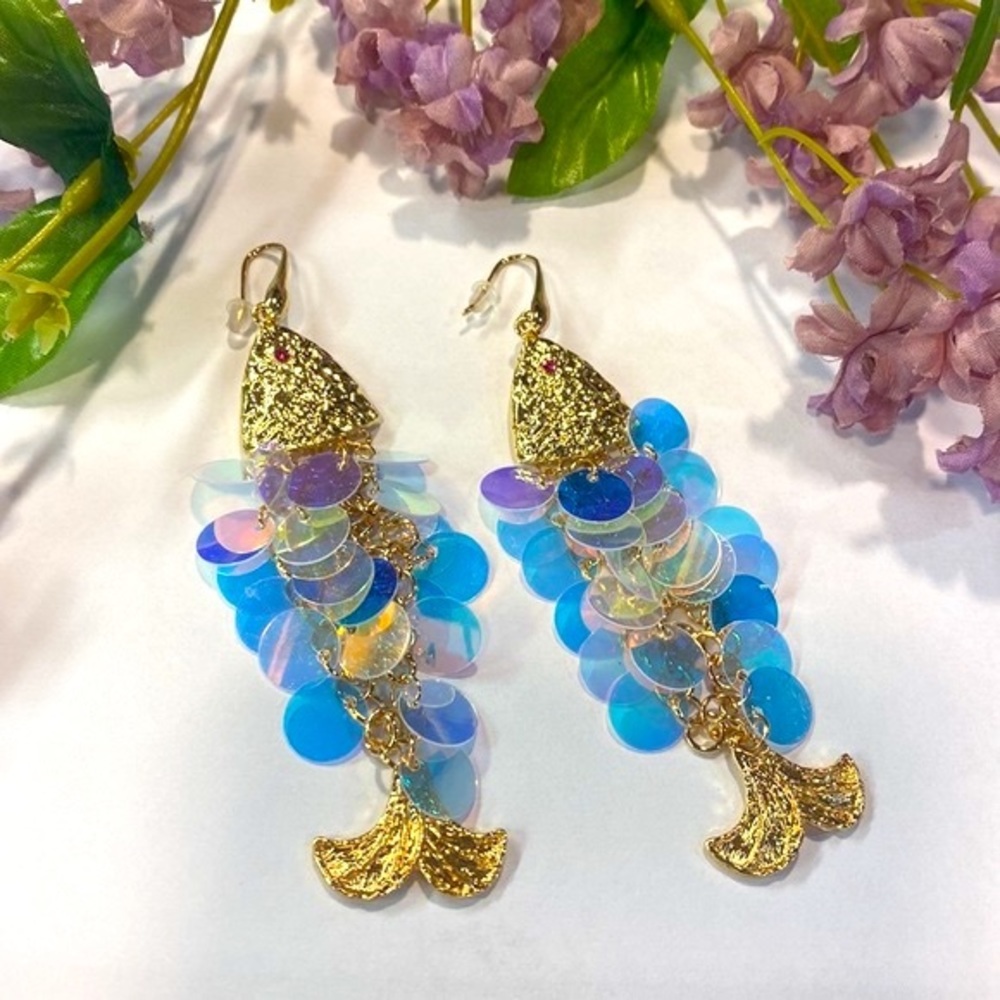 Blue Dangle fish earrings